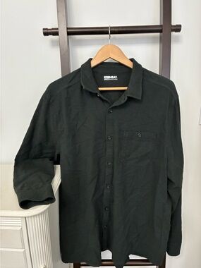 Men's Dark Grey Long-Sleeve Button-Up Shirt HEAT. Size large